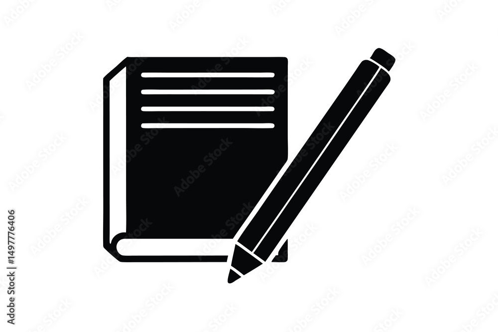 Poster notebook and pencil silhouette simple icon design