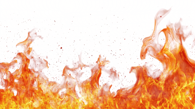 Fire flames burn isolated on white background. Fire burn flame isolated, abstract texture overlay. Flaming effect with burning fire.