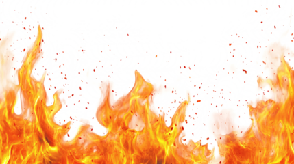 Fire flames burn isolated on white background. Fire burn flame isolated, abstract texture overlay. Flaming effect with burning fire.