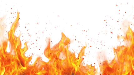 Fotobehang Vuur & Vlam Fire flames burn isolated on white background. Fire burn flame isolated, abstract texture overlay. Flaming effect with burning fire.  © Pickoloh