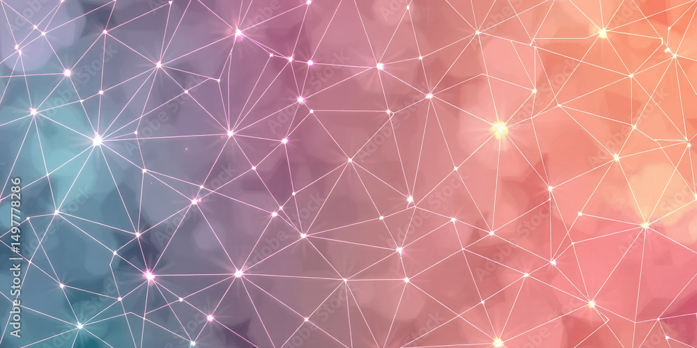 Aufkleber abstract pink and teal geometric network background shiny pastel triangles connection