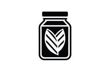 Glass jar silhouette with two leaves inside natural product packaging