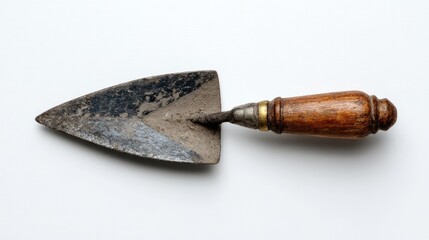 Vintage Gardening Trowel with Wooden Handle on White Background for Landscape and Planting Use