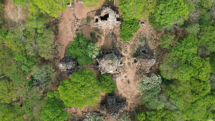 Drone Aerial Footage of Banan Temple, Ancient Khmer Ruins, Cambodia..