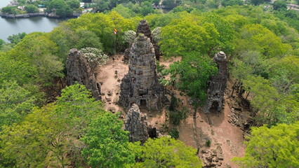 Drone Aerial Footage of Banan Temple, Ancient Khmer Ruins, Cambodia..
