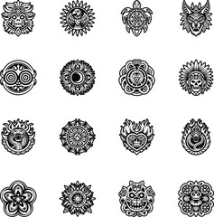 Set of Solid Style Ancient Tattoo Icons


