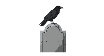 Raven Perched on Weathered Tombstone in Eerie Cemetery