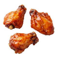 Barbeque sauced chicken wings isolated on white background. Buffalo wings isolated.