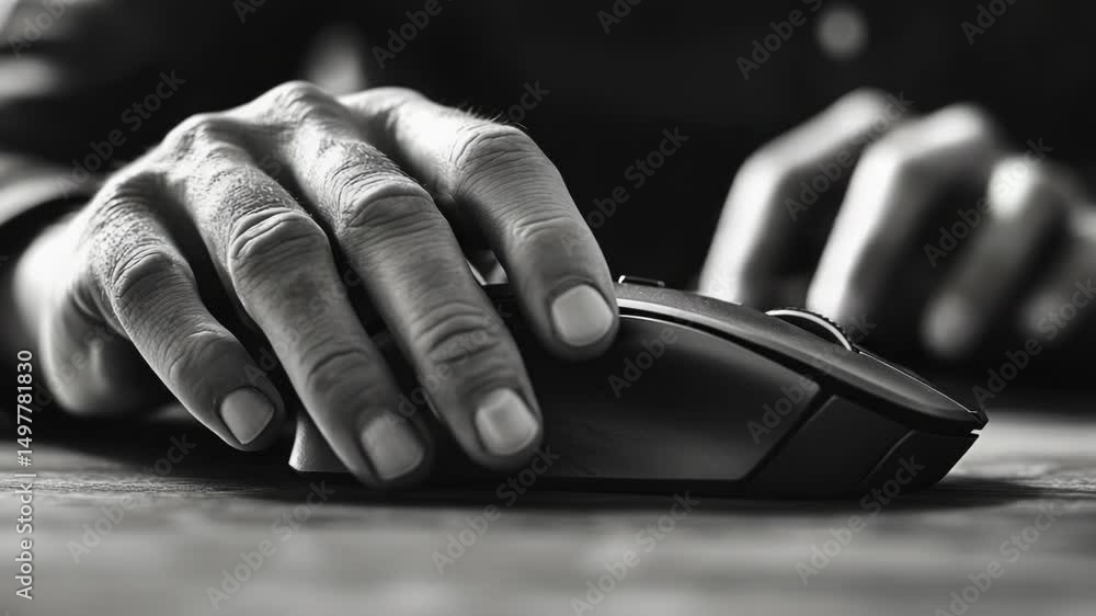 Poster A close-up shot of someone operating a computer mouse