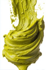 Bucket mixing paddle with lime-hemp paste swirl enhanced by studio lighting on a white background