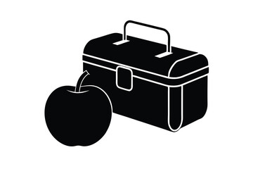Lunchbox silhouette with apple healthy school snack
