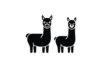 Two adorable llama silhouettes happy and calm animals