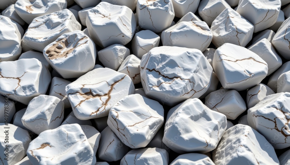 Poster a hyper realistic digital rendering of a cluster of white marble like rocks with detailed textures a