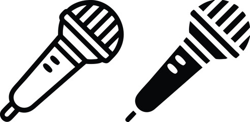 Hyperrealistic Black Microphone Icon – Vector Silhouette with Studio Detail on White Background
