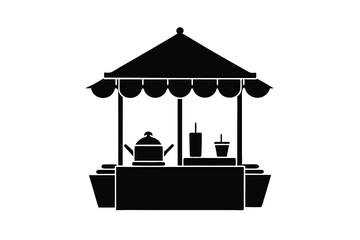 Naklejka premium Food stall silhouette illustration simple market vendor design