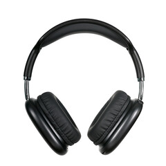 Black wireless modern Bluetooth headphones on a white isolated Background