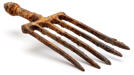 Rusty Garden Fork with Four Tines on a White Background Ideal for Vintage and Rustic Themes