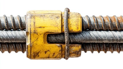 Close-Up of Industrial Steel Rods Connected by Metal Clamp for Construction, Engineering and Manufacturing Applications