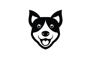 Happy black and white dog silhouette head logo design