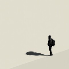 Fototapeta premium Solitary Figure Backpacker Silhouette Against Minimalist Background