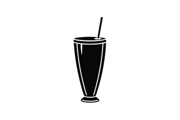 Refreshing milkshake drink silhouette with straw in glass