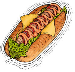 Hot dog detailed icon isolated on white background. Vector art.