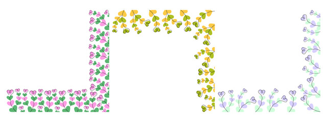 Freehand Hearts shape twigs Colorful Corner Frame border Copy space Template Doodle design idea Set