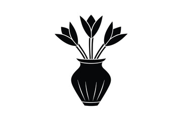 Elegant silhouette of three tulips in a vase