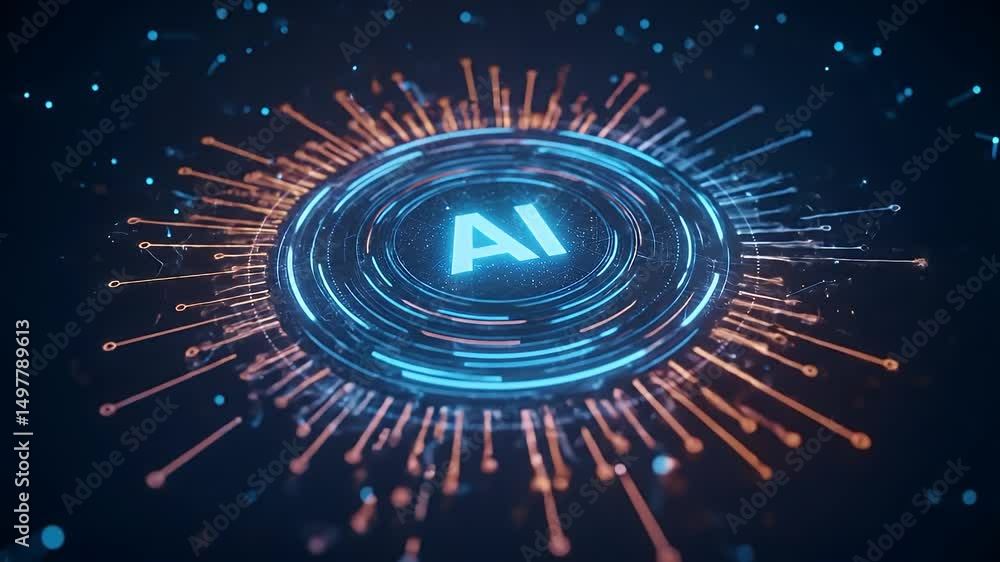 Poster dynamic digital representation of artificial intelligence with colorful radial patterns