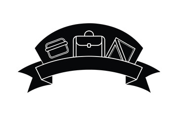 Black silhouette of bags and tent on banner
