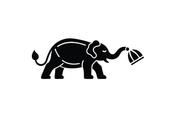Adorable elephant silhouette carrying a tiny hat gentle animal icon