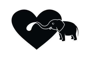 Adorable baby elephant silhouette sprinkling love heart