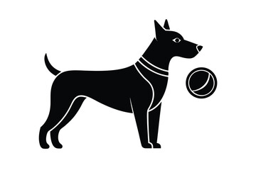 Playful dog silhouette with ball icon design element