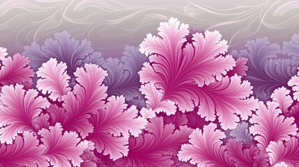 Obraz premium Abstract Pink and Purple Floral Design, Intricate Feathers Pattern, Botanical Illustration