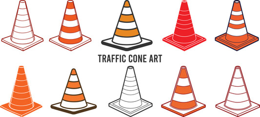 Traffic Cone Vector Icons, Safety Equipment Illustration Set