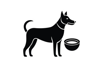 Black silhouette of dog with bowl of milk or water