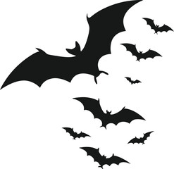 Flying bats group isolated on white background