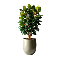 Rubber plant in a tall oval pot displayed on isolated transparent background indoor plants