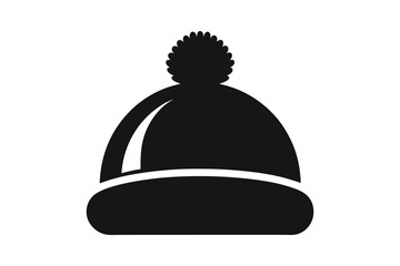 Winter hat icon. Vector in simple flat design, outline. with pompom isolated on white background. Illustration for graphic, web, logo, app, UI. Outerwear symbol.