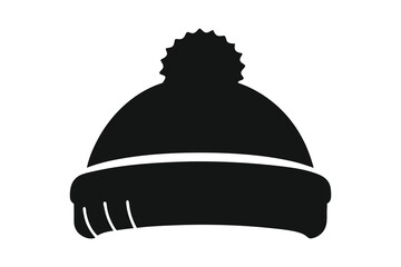 Winter hat icon. Vector in simple flat design, outline. with pompom isolated on white background. Illustration for graphic, web, logo, app, UI. Outerwear symbol.