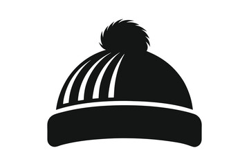 Winter hat icon. Vector in simple flat design, outline. with pompom isolated on white background. Illustration for graphic, web, logo, app, UI. Outerwear symbol.