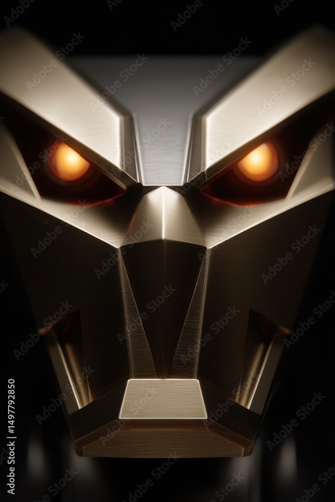 Poster close-up view of a metallic robot head.