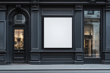 Dark storefront facade with blank billboard