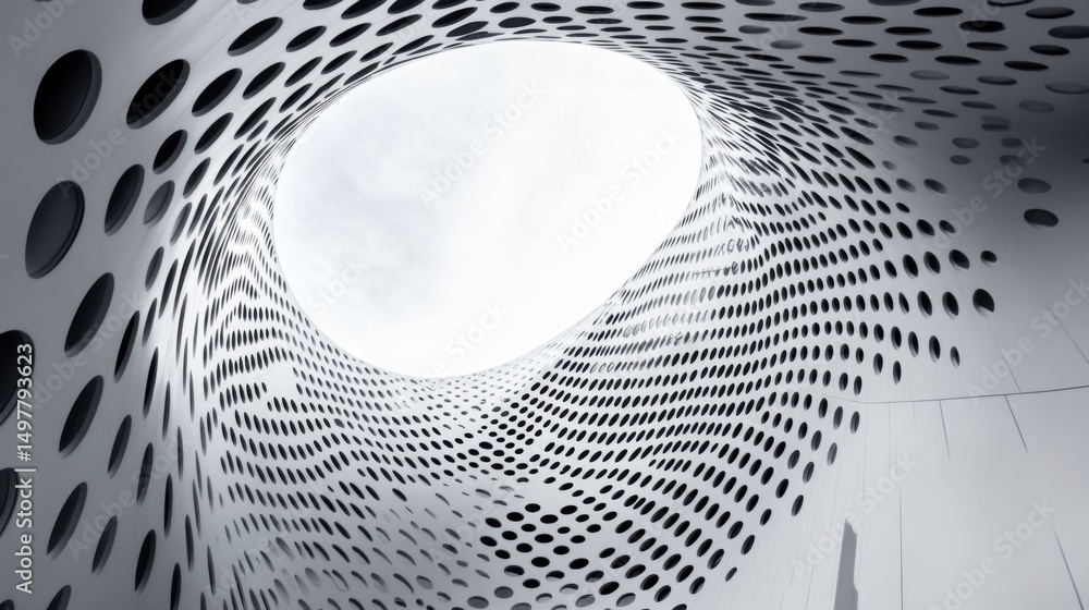 Poster abstract architectural design with perforated walls.