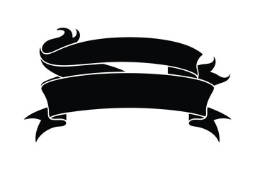 Classic Curved Ribbon Banner &ndash; Black  Vector Illustration  On White Background For Graphic Design
