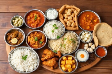 Assorted Indian Cuisine on Wooden Board