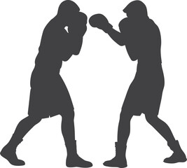 Black silhouette of an athlete boxer on a white background