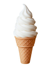 Delicious vanilla soft serve ice cream in a crispy waffle cone isolated on transparent background, perfect summer dessert concept