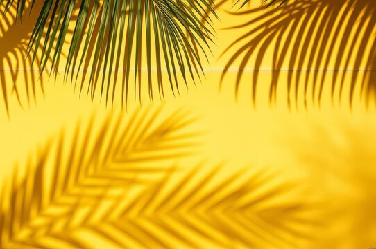 Yellow Palm Shadow on Cement Wall