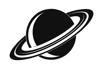 Generated with AI tools, planet saturn with planetary ring silhouette vector black and white